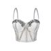 Sparkling Mesh Corset Top With Rhinestones - Sexy Bustier Lace Bralette For Women, Adjustable Straps, Bodycon Fit, Stage & Party Wear_ecoleips.com
