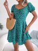 Ins Style Real Shot Spring Summer Casual Flared Sleeve Drawstring Tie Floral Large Hem Dress Independent Cross-Border_ecoleips.com