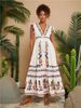 Women's Clothing Travachic Women's Holiday Print V Neck Cap Sleeve Dress_ecoleips.com