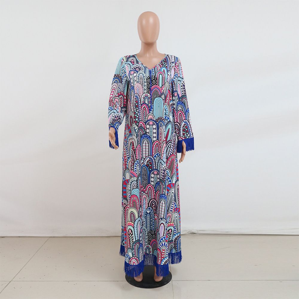 Modest Abaya Dress Bohemian Print Maxi Dress With Handcrafted Buttons Elegant Kaftan For Women, Perfect For Festivals & Special Occasions_ecoleips.com