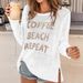 Women's Clothing Round Neck Long Sleeve Side Slit Letter Knitted Sweater Women's Casual Long Sleeve Top_ecoleips.com