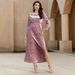 Ba5164 Lotus Pink Velvet Snowflake Hand-Stitched Rhinestone Gold Webbing Dress For Toasting Dresses_ecoleips.com