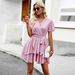 Spring Summer Women Solid Color Tie Detail A-Line Short Mini Dress Casual Party Wear_ecoleips.com