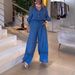 Women's Clothing Summer Jumpsuit Casual Solid Color Lapel Ruffle Sleeves Mid Waist Pocket Jumpsuit_ecoleips.com