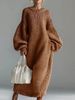 Women's Knitted Sweater Dress With Round Neck, Loose Fit, Lantern Sleeves, Long Length – Elegant & Versatile For Casual & Office Wear_ecoleips.com
