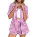 Voya Women's European American Vacation Striped Shirt And Shorts Two-Piece Set Women's Clothing Casual Suit_ecoleips.com
