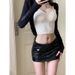 American Style Spicy Girl Low Women Ultra Short Autumn Winter New High Waist Slimming Bodycon PU Leather Fashionable_ecoleips.com