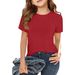 Women's Clothing Children's Long Sleeve Ribbed T-Shirt For Girls Elastic Round Neck Slim Fit Casual Basic Style_ecoleips.com