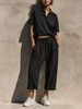 Women's Summer Casual Lapel Short Sleeved Drawstring Capri Pants Set European American Style Solid Color Two Piece Sports Outfit_ecoleips.com