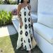 Elegant Off-Shoulder Maxi Dress With Geometric Print – Flowy Beach Dress For Women, Boho Chic Summer Dress, Vacation & Casual Wear_ecoleips.com
