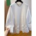 American Style Air Cotton White Lace Trim Patchwork Long Sleeve T-Shirt For Women Spring Korean Version Loose Solid_ecoleips.com
