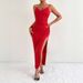 Women's Clothing New V Neck Sexy Slim Backless Slit Sling Dress Long Sleeveless Dress_ecoleips.com