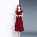 Summer High-End Waist-Cinching Slimming Age-Reducing Slim Fit Elegant Mid-Length A-Line Round Neck Plus Size Loose_ecoleips.com