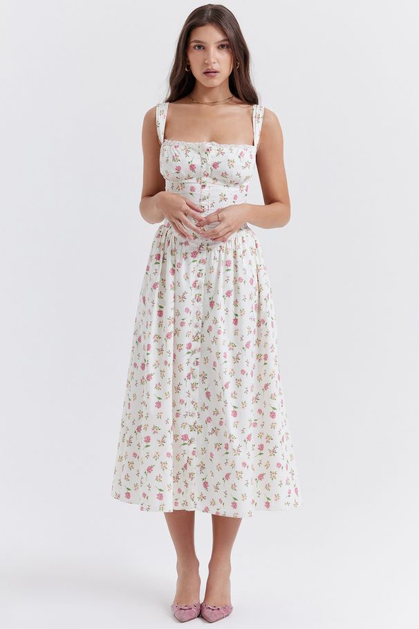 S32126 Spring/Summer Women's European And American Style Strap Short-Sleeve Tube Top Floral Print A-Line Long Dress_ecoleips.com