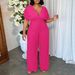 Women's Clothing New Women's Sexy V Neck Solid Color Pleated Jumpsuit_ecoleips.com