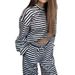Women's Fashion Casual Suit Striped Long Sleeved Top And High Waisted Trousers Spring Autumn Clothing Set Style_ecoleips.com