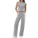 Women's Cotton Polyester Two-Piece Suit Summer Travel Casual Fashion Turtleneck Top Wide Leg Pants Mid Waist Full Length_ecoleips.com
