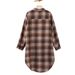 Large Size Women's Spring Long-Sleeved Loose Jacket, Brown Checkered Shirt_ecoleips.com