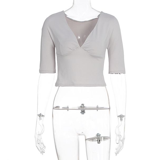Women Solid Color Deep V Dress Slim Fit Cropped Long Sleeve Outdoor Wear Casual Fashion Daily Dress For Women_ecoleips.com