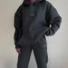 Women's Clothing Fleece Hoodie & Jogger Set - Long Sleeve Thickened Sweatshirt & Pants Outfit, Casual Letter Print Two-Piece (Black, Dark Gray, Blue)_ecoleips.com