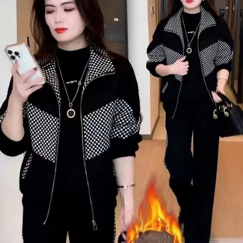 girl Hot-Selling Stylish Fleece-Lined Thickened Casual Suit Women, Autumn And Winter New Age-Reducing Patchwork Plaid Jacket_ecoleips.com