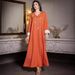 Women's Clothing Orange V Neck Loose Arabian Dress_ecoleips.com