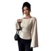Slim Waist Boat Neck Top for Women Fashion Casual Versatile Street Style Flared Long Sleeve Solid Color European American 2026_ecoleips.com