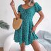 Women's Clothing Ins Style Real Shot Spring And Summer Casual Flared Sleeve Drawstring Lace Floral Hem Dress_ecoleips.com