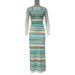 Women's Clothing Knitted Slit Sexy Long Skirt Half Skirt Lace Up Halter Neck Striped Top Two Piece Suit_ecoleips.com