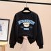 Women's Unique Design round Neck Sweatshirt Loose Fit Casual Stylish Fleece Lined Thickened Top for Spring Autumn Winter_ecoleips.com