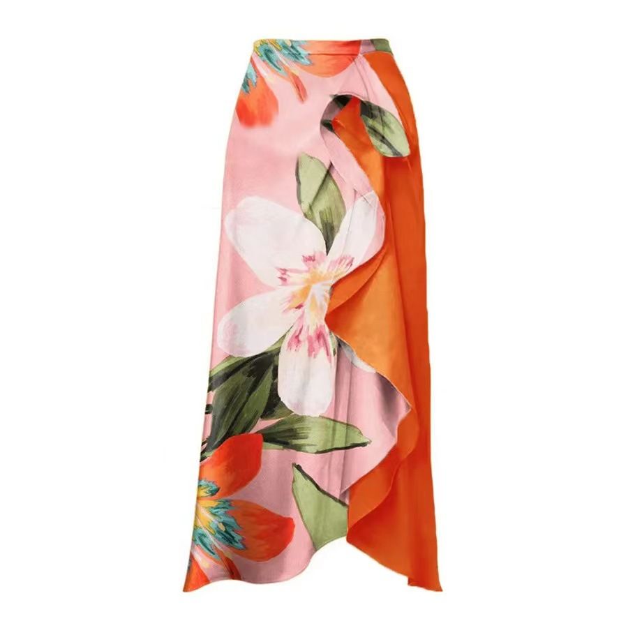 Women's Clothing American Sexy Backless One Piece Bikini Two Piece Set, Printed Long Dress, Beach Vacation Swimsuit_ecoleips.com