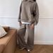 Women's Cotton Two Piece Set Zipper Lapel Pullover Sweatshirt Lace Up Straight Leg Wide Leg Pants Casual European American Style_ecoleips.com