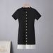 European Style French Inspired Black Dress Short Sleeved Early Spring Elegant Patchwork Design Versatile Women's Clothing_ecoleips.com