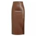 Women's Clothing Women's High Waist PU Leather Pencil Skirt With Side Slit & Zipper Detail, Elegant Bodycon Midi Skirt For Office & Night Out_ecoleips.com