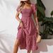 Women's Short-Sleeved Square Neck Floral Dress Spring/Summer New American Style_ecoleips.com