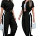 Women's Spring/Summer Suit Set with Open Front Short Sleeve Crop Top And Striped Drawstring Trousers Loose Fitting Pant Ensemble_ecoleips.com