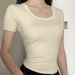 Front Shoulder Waist T-Shirt High Elastic Naked Short Sleeve Women's Waist Bottom Top_ecoleips.com