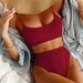 "Women's High Waist Bikini Set - Solid Color Two Piece Swimsuit, Comfortable & Stylish For Beach & Pool"_ecoleips.com