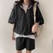 Korean-style Solid Color Casual Short-sleeve Suit For Women, 2025 Summer New Fashion Loose Hooded Sportswear, Versatile_ecoleips.com