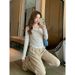 Tredy Fashioable Striped Log-sleeve T-shirt Wome, Korea Retro Style, Two-piece Base Shirt For Sprig Ad_ecoleips.com