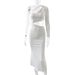 Women's Clothing One Shoulder Oblique Collar Long Sleeved Dress Autumn Women's Fashion Sexy Hollow Long Skirt_ecoleips.com