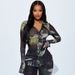 D9755 Women's Clothing Casual Positioning Printed Turn-Down Collar Gathered Button Top Two-Piece Set_ecoleips.com