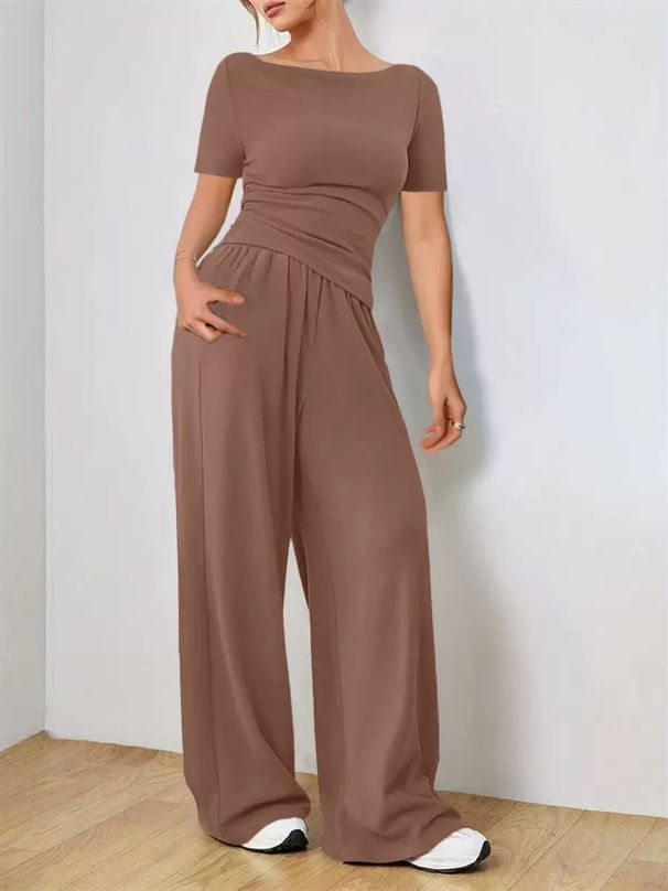 Women's Wide Leg Pants Two Piece Set Concealing Irregularities Loose Fitting Stylish Soft_ecoleips.com
