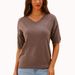 Women's V-Neck Knit Sweater, Oversized Drop-Shoulder Pullover With Ribbed Cuffs (Camel/Navy/Black, Xs-Xl)_ecoleips.com
