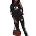 Spring Autumn Women's Casual Vacation Suit Classic Black White Striped Hooded With Side Print American Style_ecoleips.com