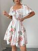 Women Floral Print Sashes Ruffle Hem Short Sleeve Casual Dress, Vacation Style Women's Evening Dresses_ecoleips.com