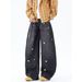 New Cross-border Floral Embroidery Straight-leg Jeans For Women, High-waisted, Loose-fitting, Slimming, Wide-leg,_ecoleips.com