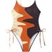 Women's Clothing One Piece Swimsuit Multi Color Contrast Drawstring Sexy Bikini Cross Sports Suit For Vacation_ecoleips.com
