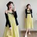 Real Shot Vacation Style New Design Loose Two-Piece Set For Pregnt Women With Flared Skirt Green Vest D Black_ecoleips.com