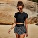 Women's Clothing Split Seaside Round Neck Swimsuit Two Piece Set Conservative Solid Color Print Suit_ecoleips.com